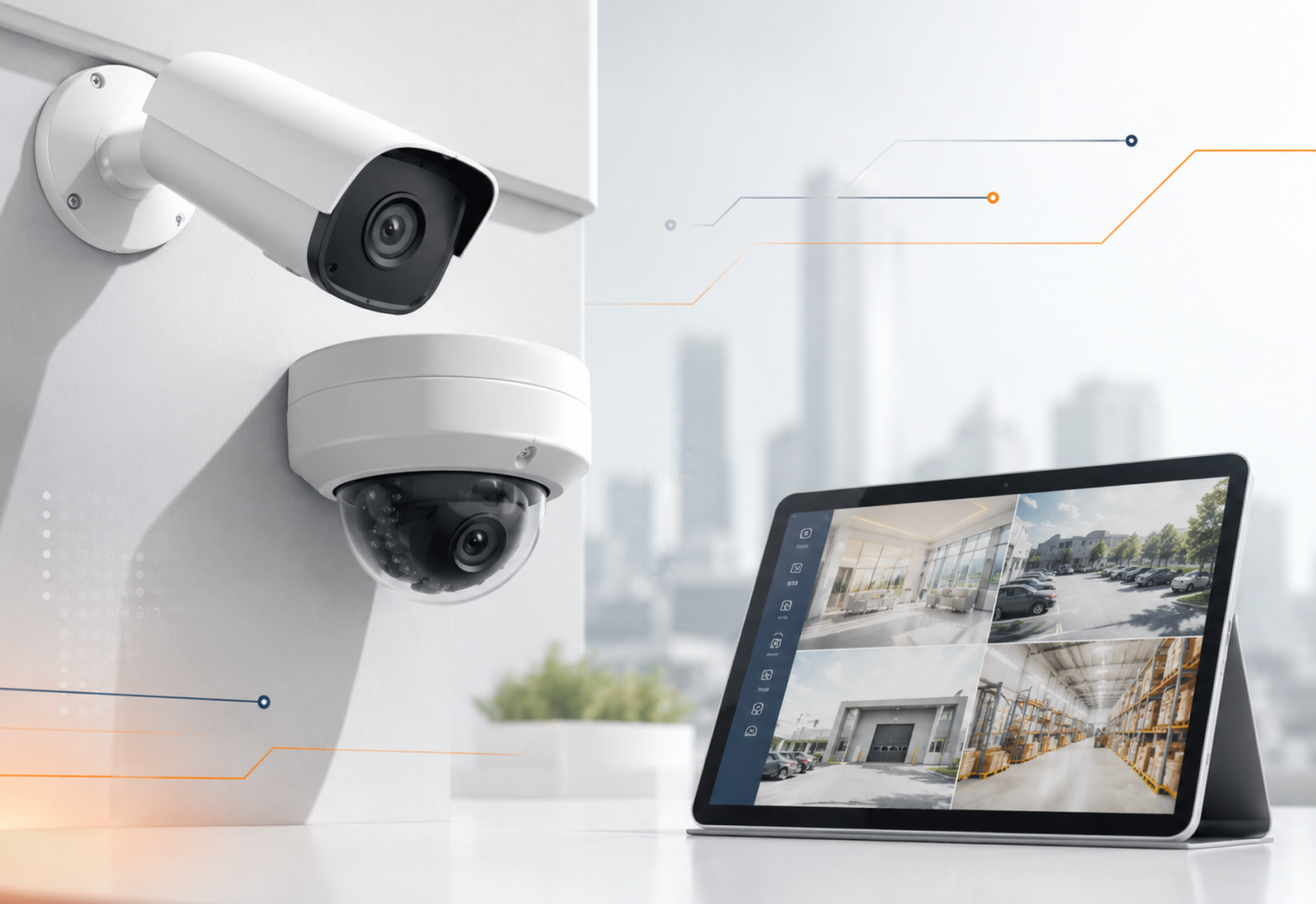 Technician installing security camera